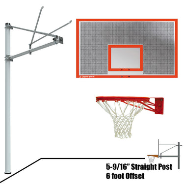 Basketball System - Straight Post (5-9/16 in. Pole with 6 ft. Offset) - 72 in. Perforated Aluminum Backboard - Double Rim
